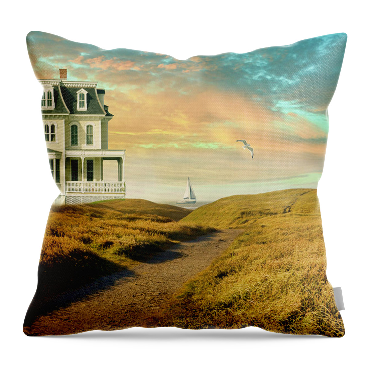 House Throw Pillow featuring the photograph Elegant House by the Sea by Jill Battaglia