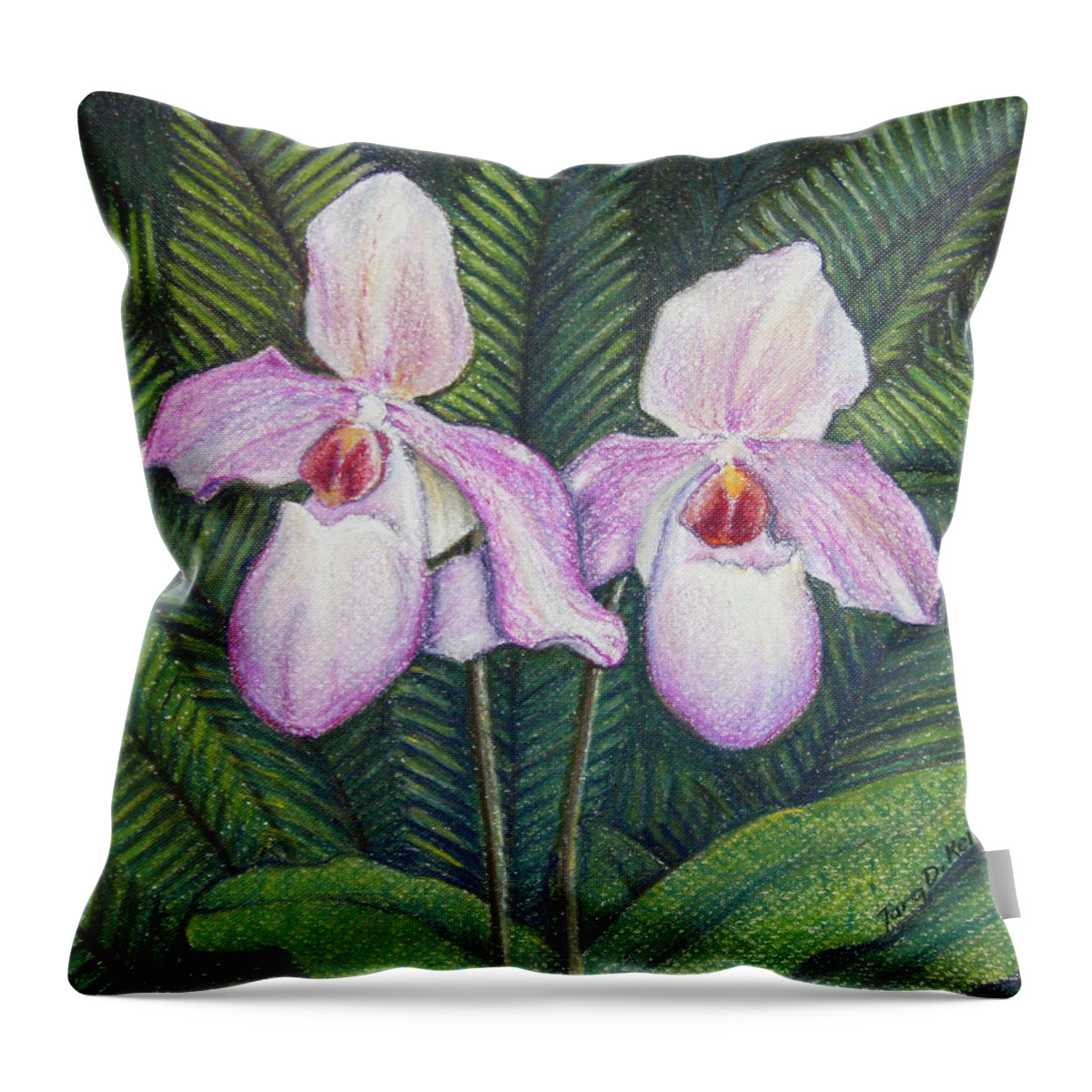 Orchid Throw Pillow featuring the pastel Elegant Orchid Twins by Tara D Kemp