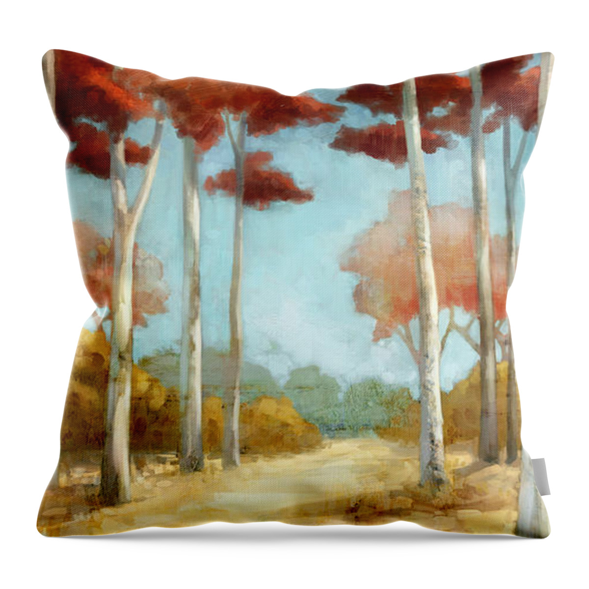 Red Leaves Throw Pillow featuring the painting ElegantRedForest by Mauro DeVereaux