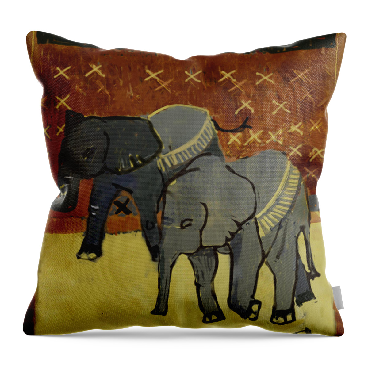 Animal Throw Pillow featuring the painting Elephant Calves by Thomas Tribby