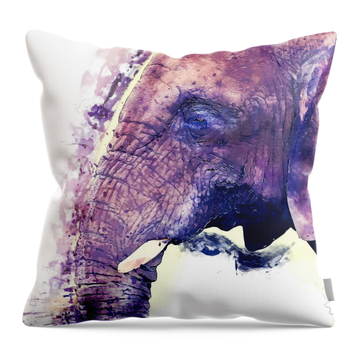 Elephant Throw Pillow featuring the painting Elephant watercolor painting by Justyna Jaszke JBJart