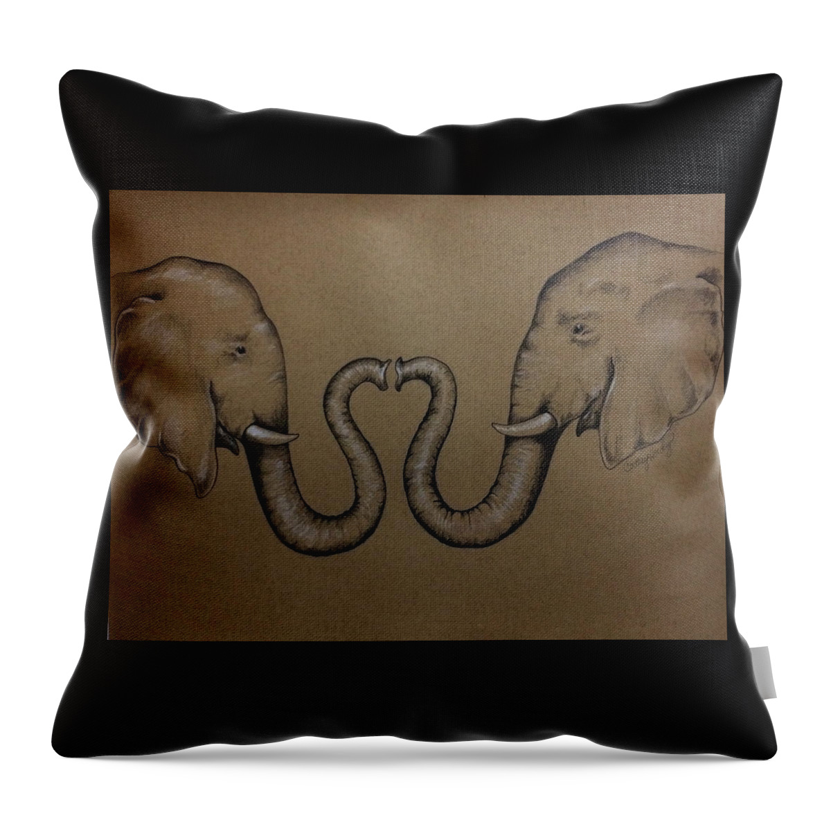 Elephant Throw Pillow featuring the drawing Elephants by Catherine Howley