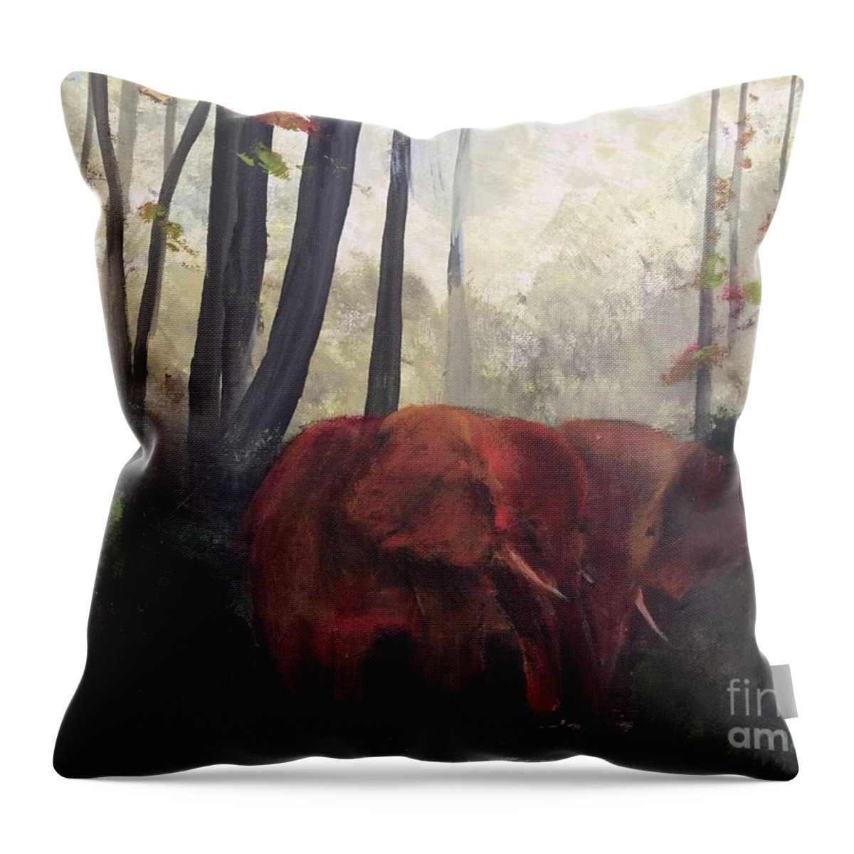 Elephants Throw Pillow featuring the painting Elephants by Trilby Cole
