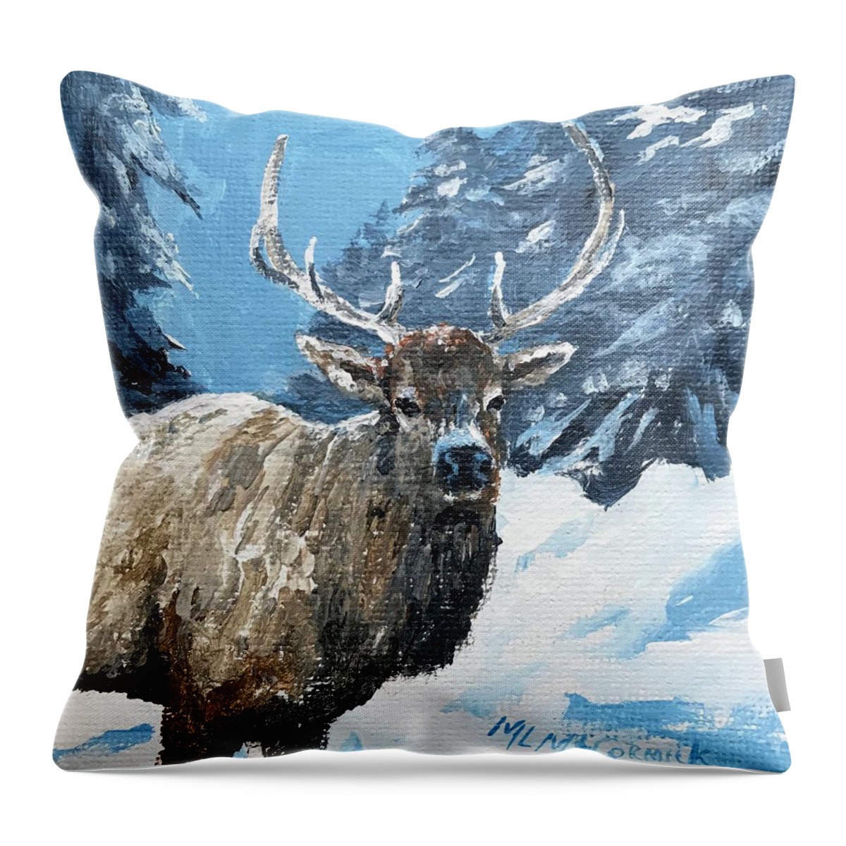 Elk Throw Pillow featuring the painting Elk of the Tetons by ML McCormick