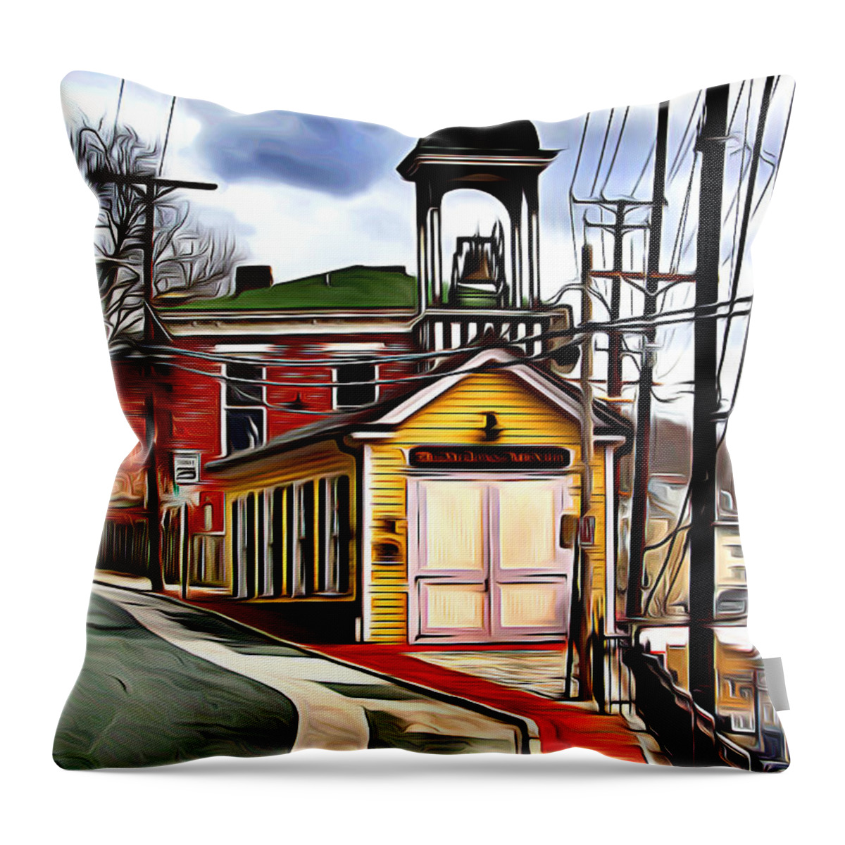 Ellicott Throw Pillow featuring the digital art Ellicott City Fire Museum by Stephen Younts