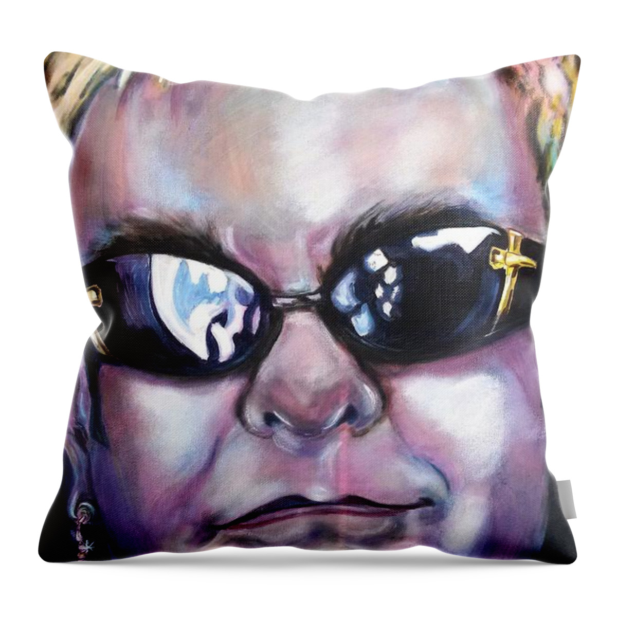 Elton John Rock Legend Throw Pillow featuring the painting Elton John by Misty Smith