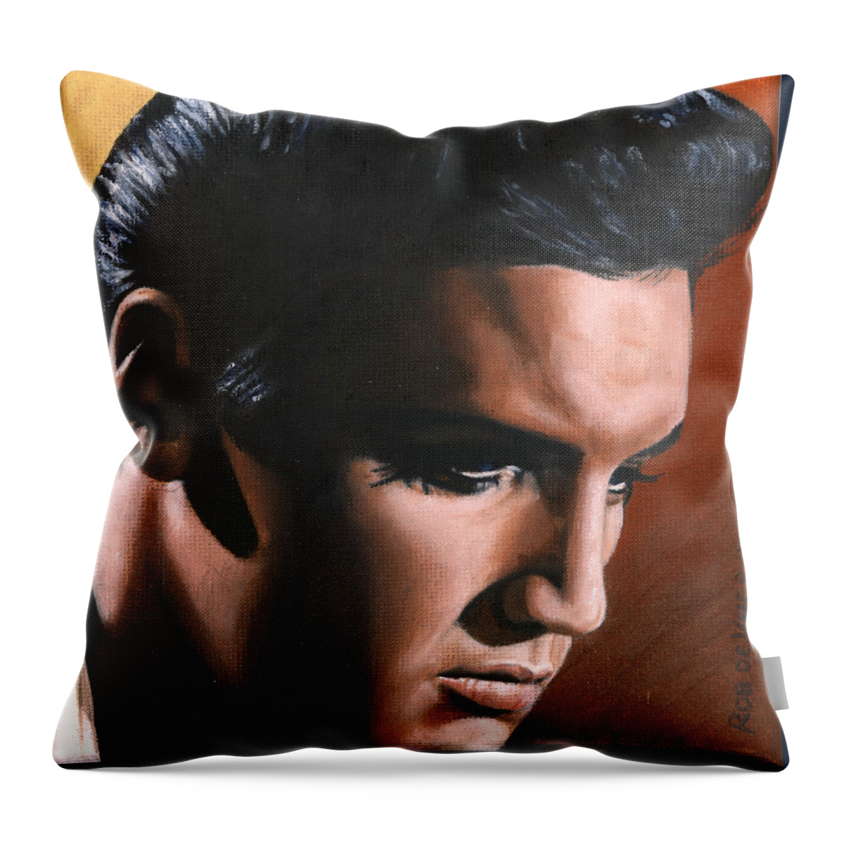 Elvis Throw Pillow featuring the painting Elvis 24 1963 by Rob De Vries