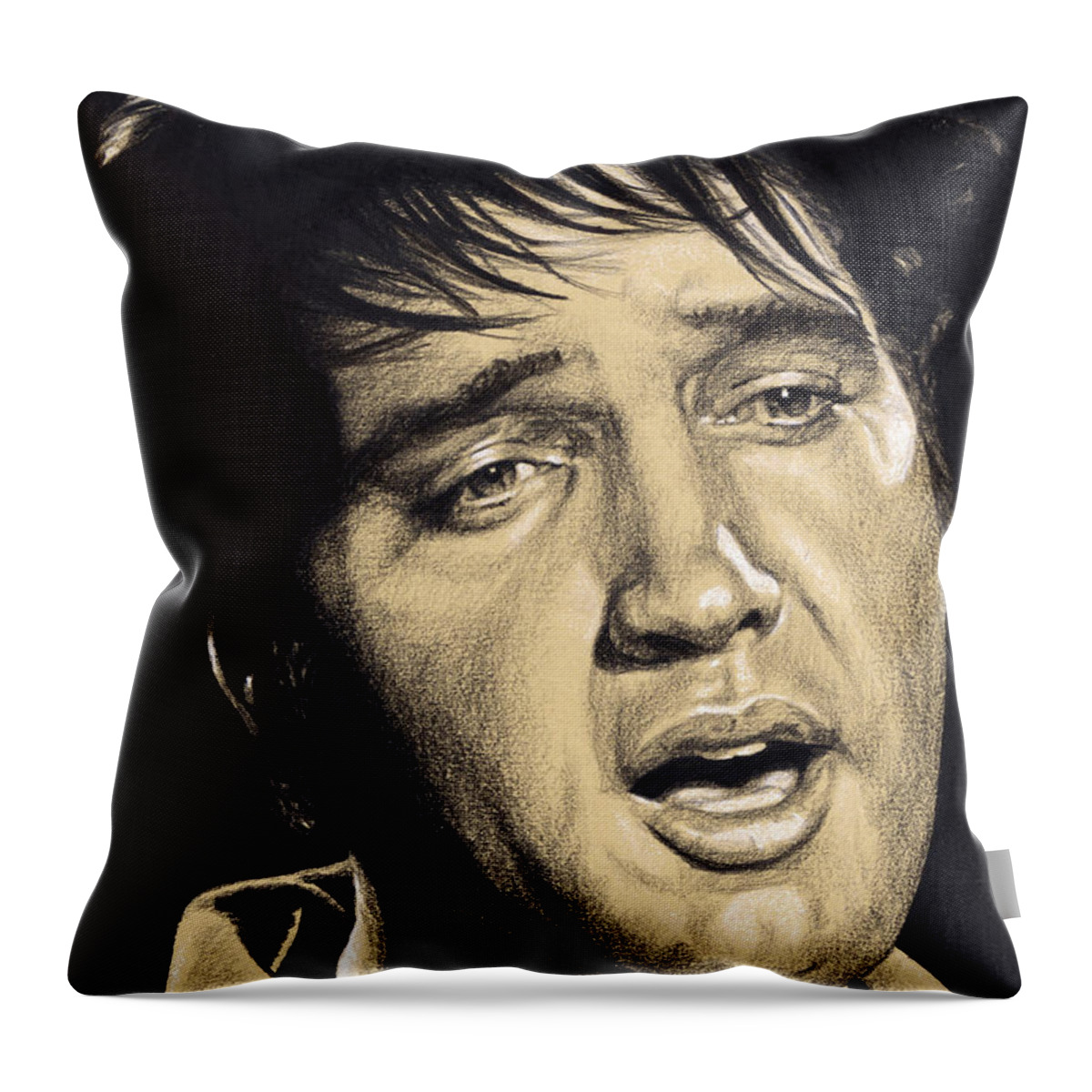 Elvis Throw Pillow featuring the drawing Elvis in Charcoal no.171, No title by Rob De Vries