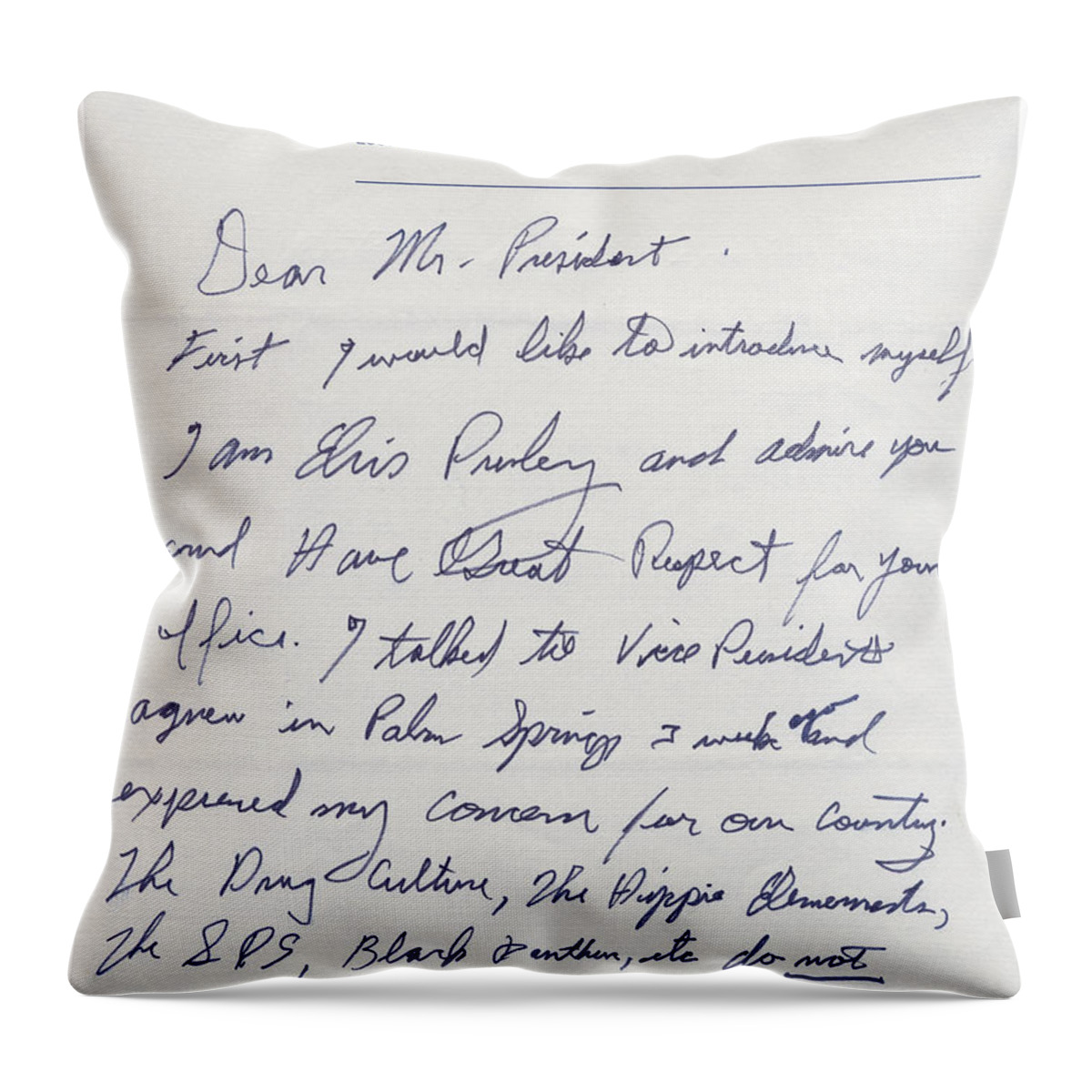 Elvis Presley Letter To President Richard Nixon Throw Pillow featuring the digital art Elvis Presley Letter to President Richard Nixon by Vintage Collectables