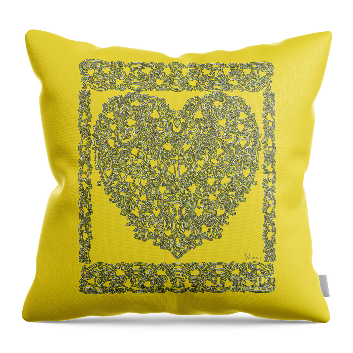Lise Winne Throw Pillow featuring the digital art Embossed Gold Heart by Lise Winne