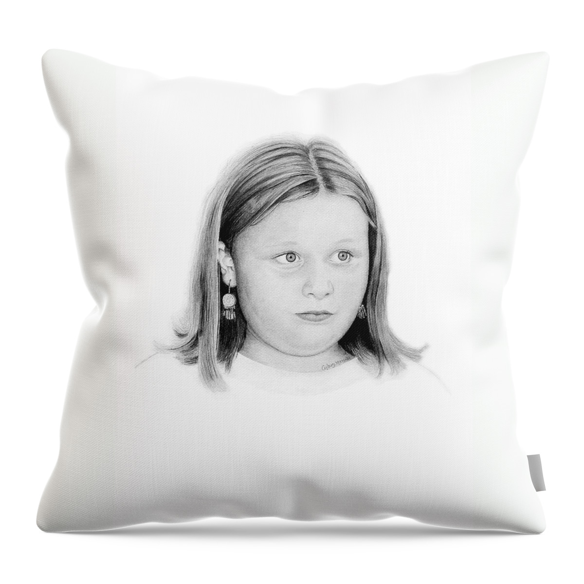 Portrait Throw Pillow featuring the drawing Emelie by Conrad Mieschke