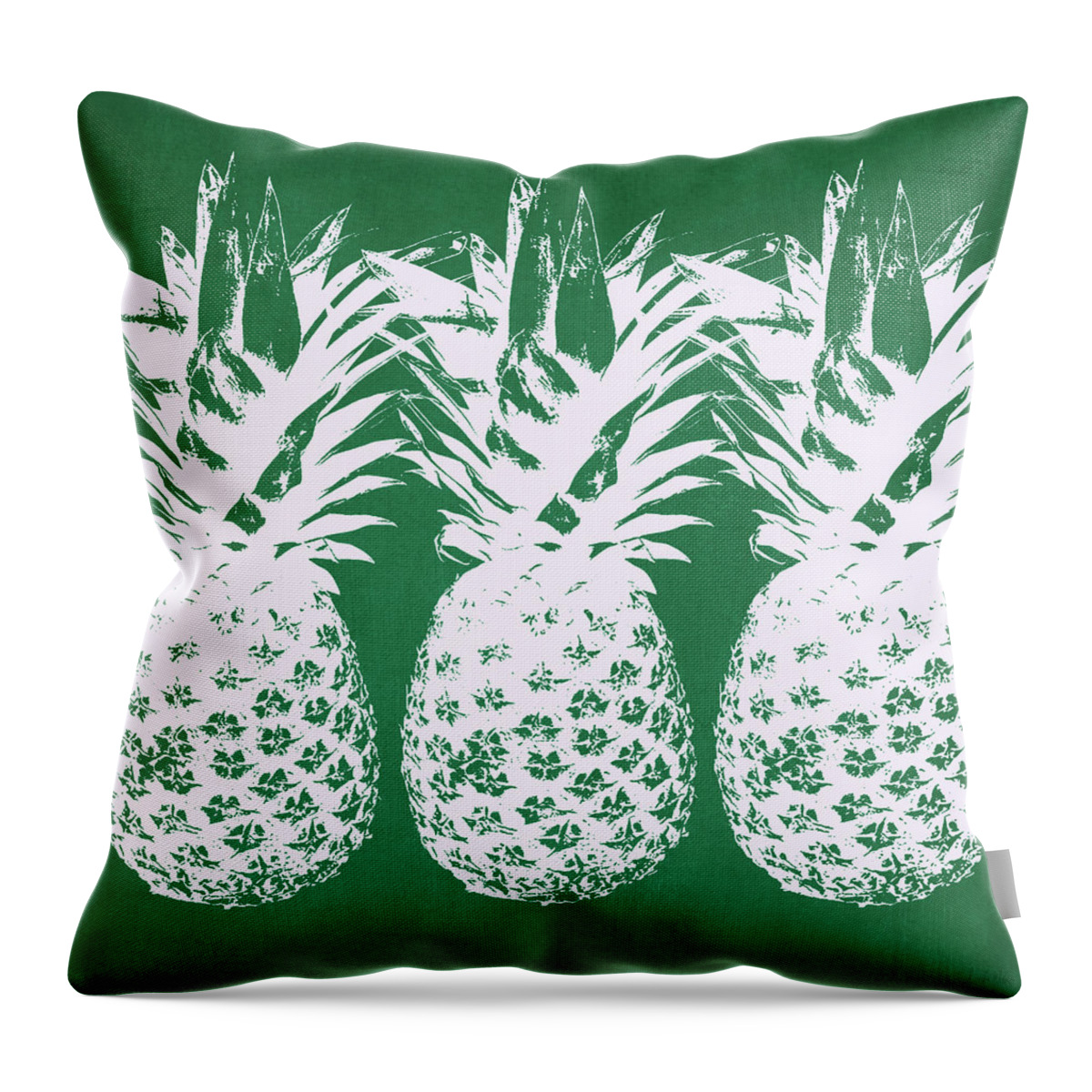 Pineapple Throw Pillow featuring the mixed media Emerald Pineapples- Art by Linda Woods by Linda Woods