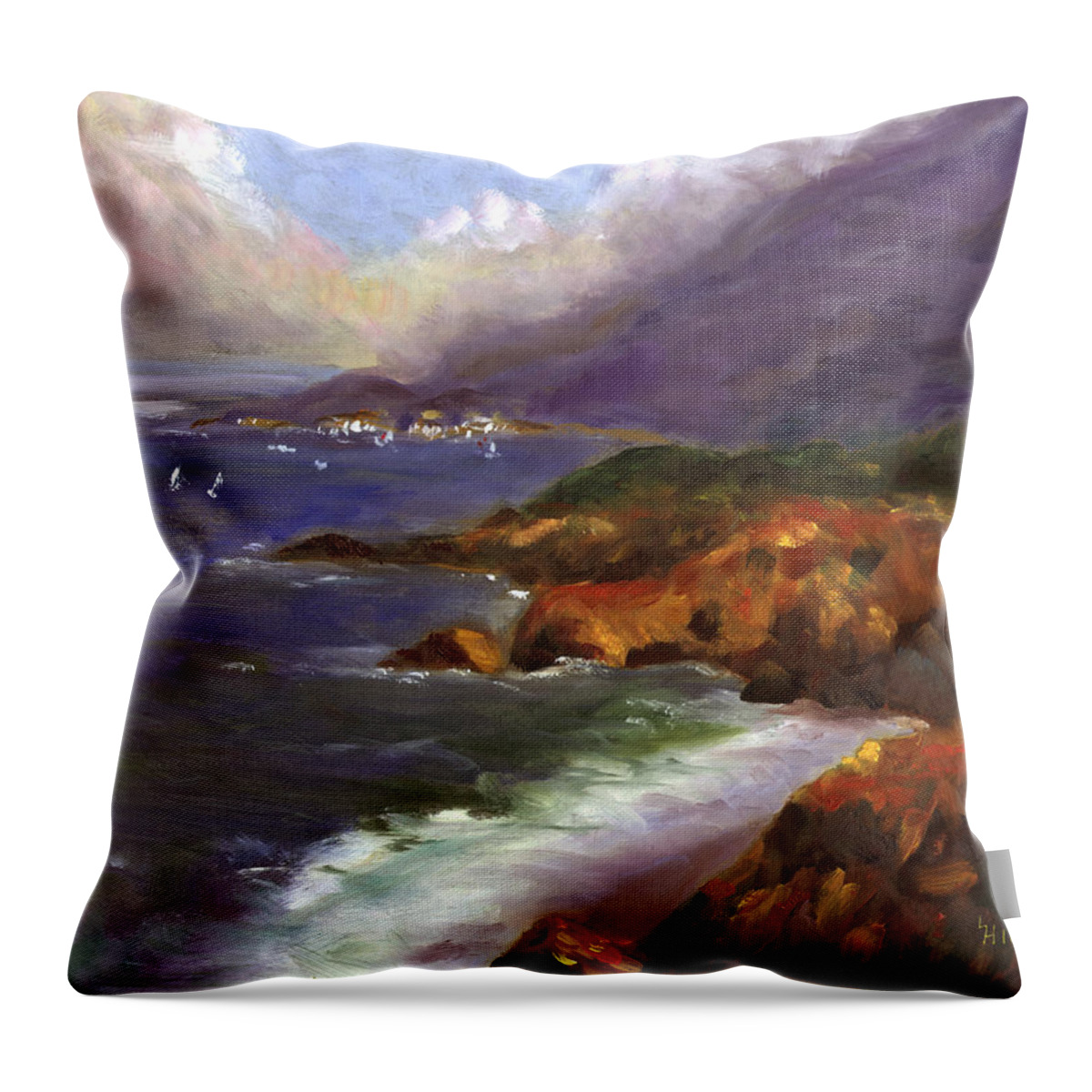 Ocean Throw Pillow featuring the painting Emerald Surf by Linda Hiller