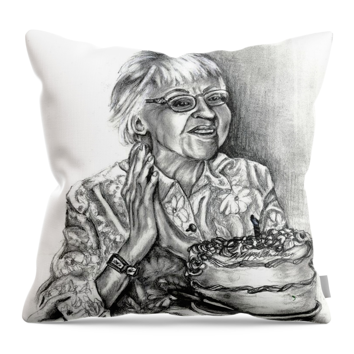 Old Woman Throw Pillow featuring the drawing Emma by Carol Allen Anfinsen