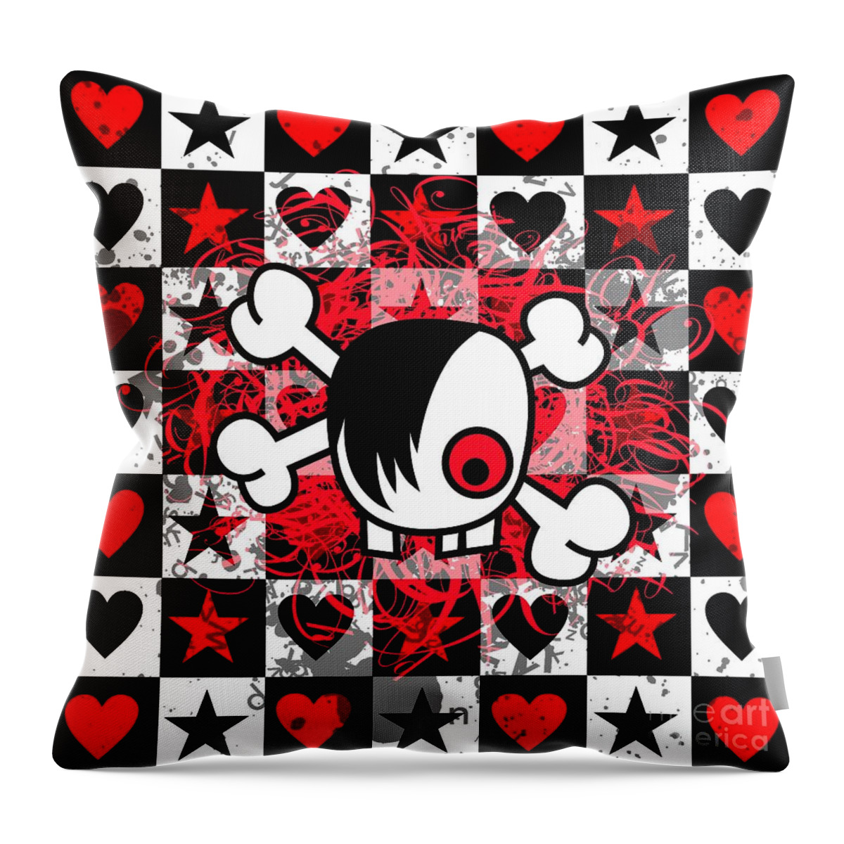 Emo Throw Pillow featuring the digital art Emo Boy Skull by Roseanne Jones
