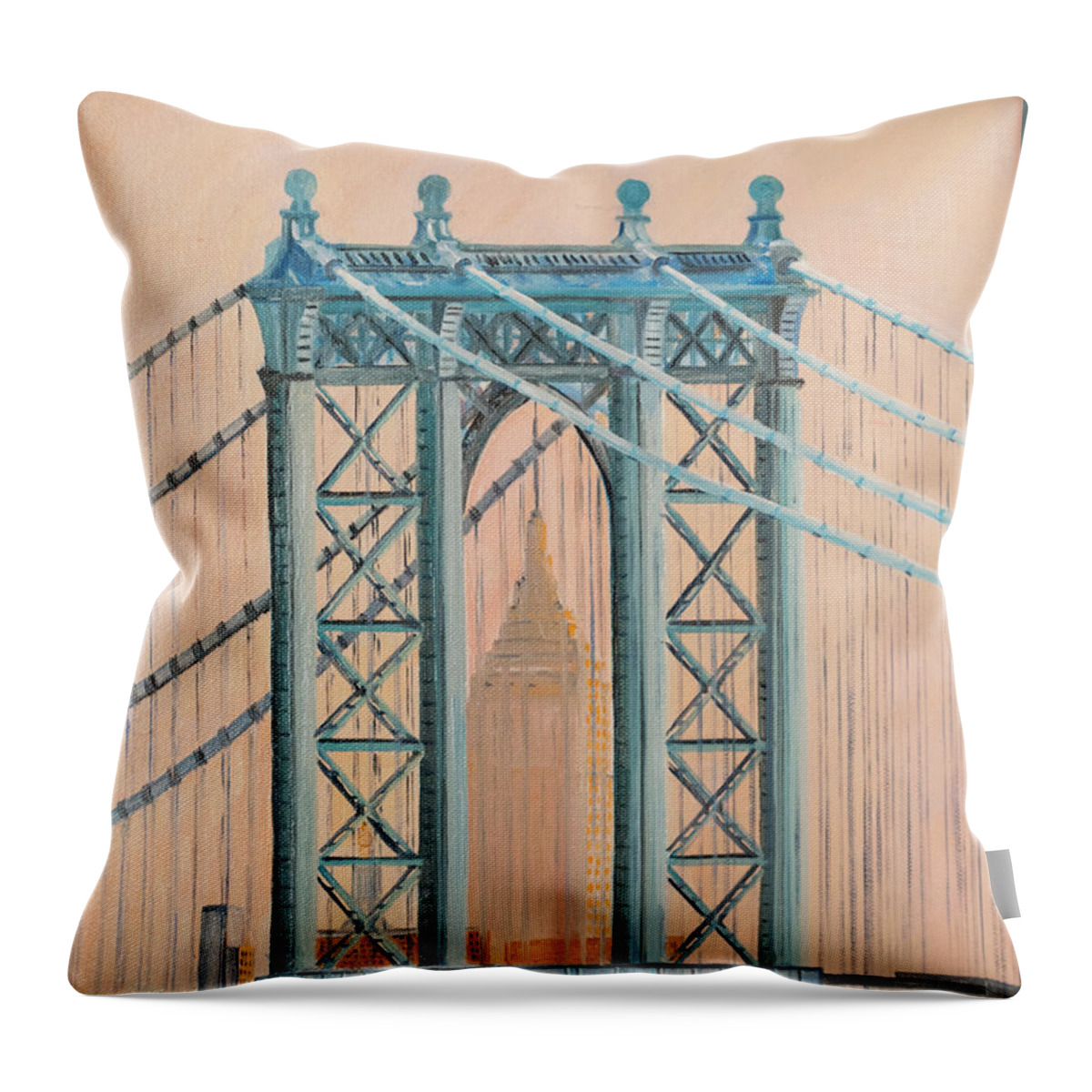 New York Throw Pillow featuring the painting Empire State Building by Jean-Pierre Ducondi