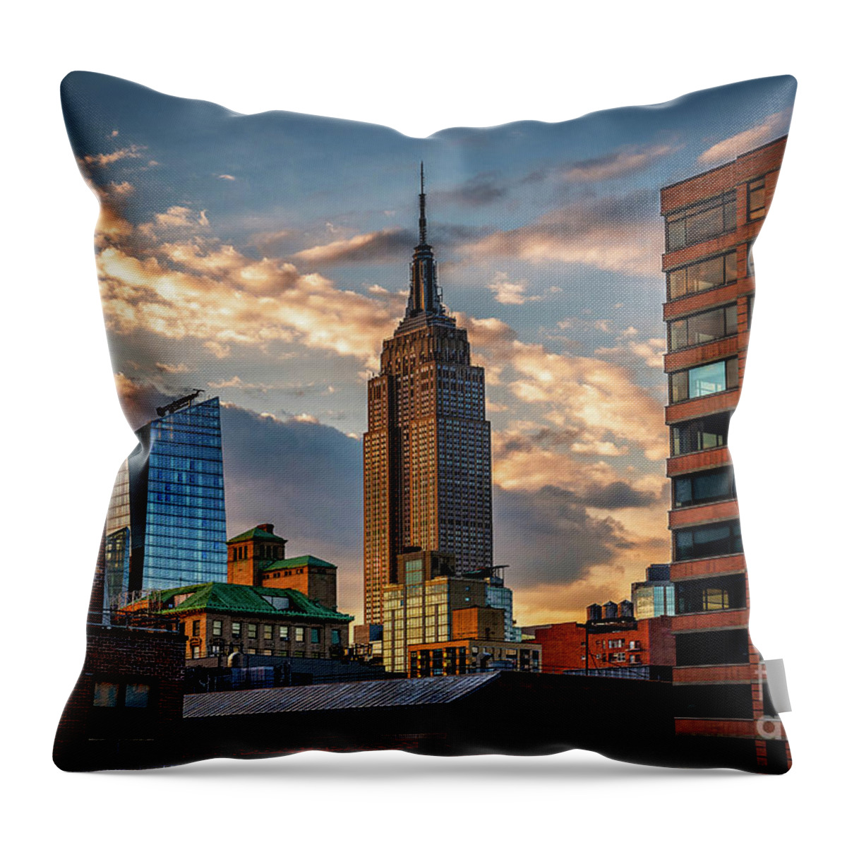 Flatiron Building Throw Pillow featuring the photograph Empire State Building Sunset Rooftop by Alissa Beth Photography