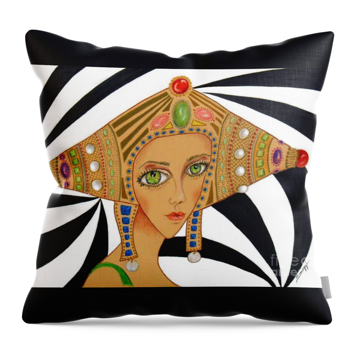 Empress Throw Pillow featuring the drawing Empress Exotica -- Whimsical Exotic Woman by Jayne Somogy