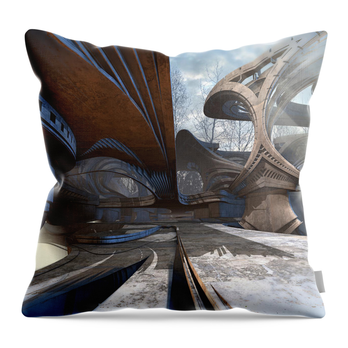 Fantasy Throw Pillow featuring the digital art Empty Plaza by Hal Tenny