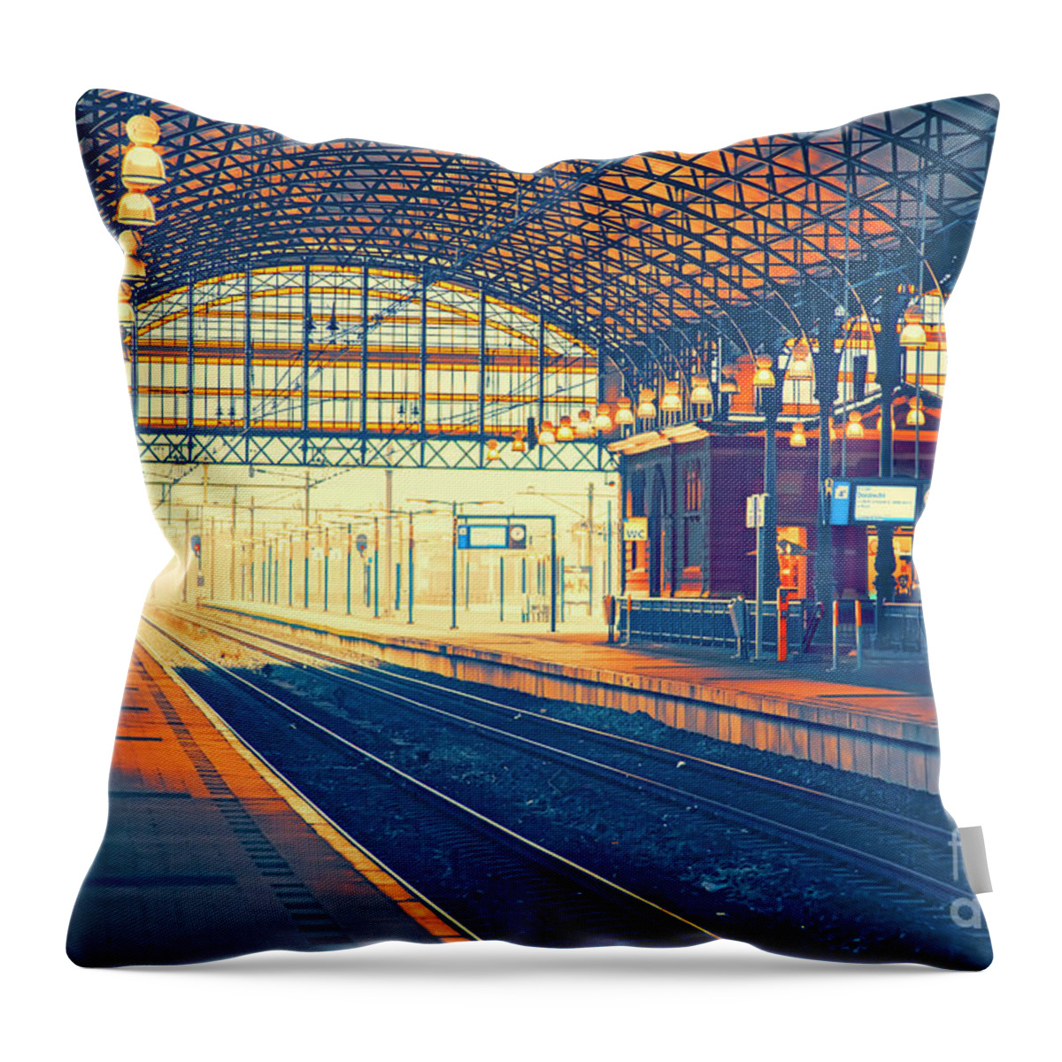 Day Throw Pillow featuring the photograph Empty Rail Station by Ariadna De Raadt