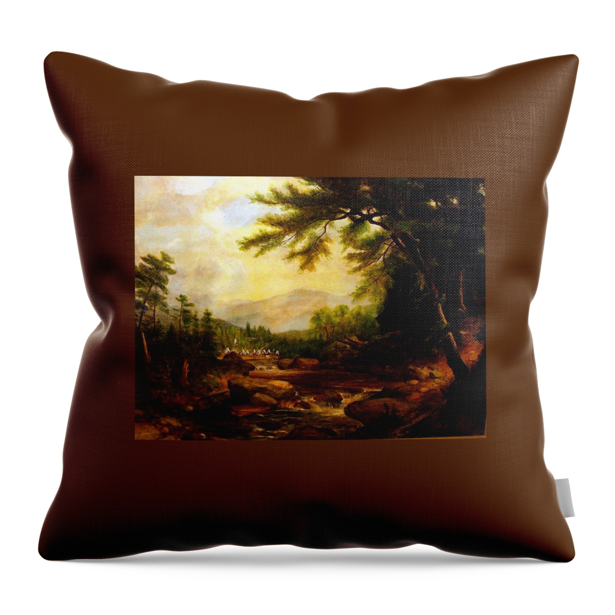 Encampment Throw Pillow featuring the painting Encampment by Perry's Fine Art