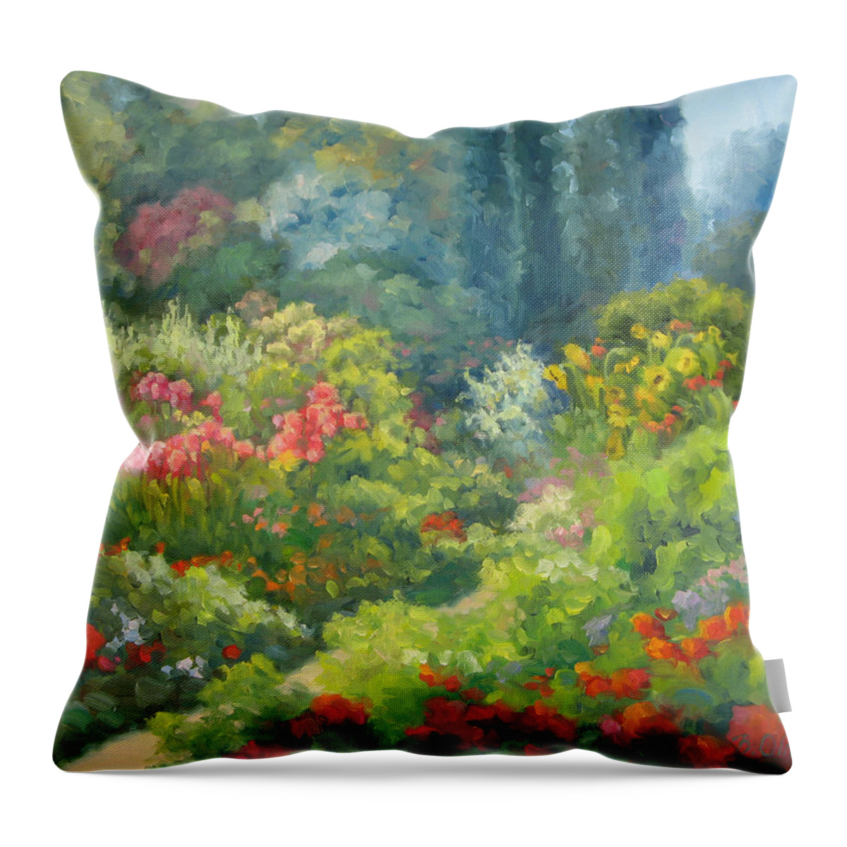 Landscape Throw Pillow featuring the painting Enchanted Garden by Bunny Oliver