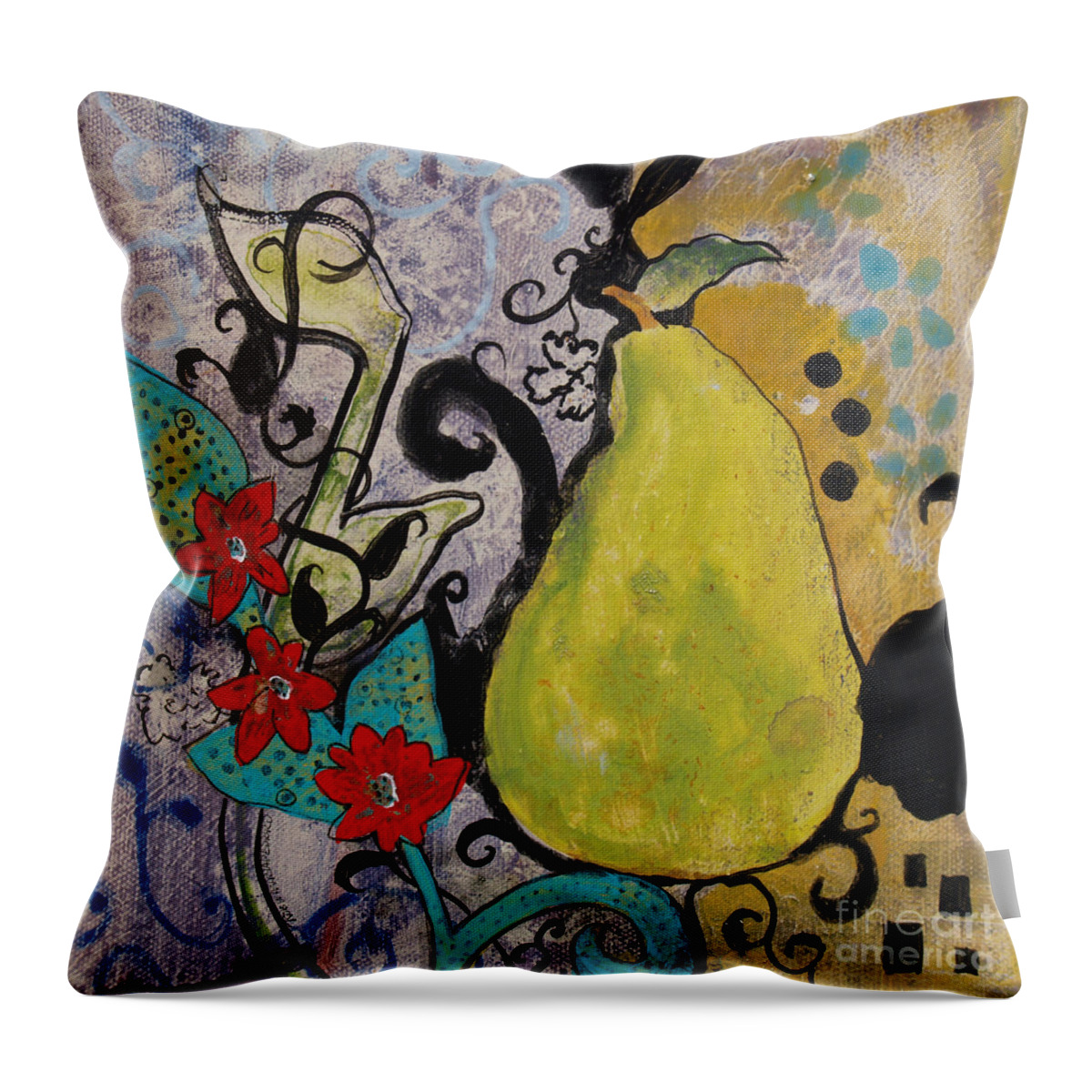 Pear Throw Pillow featuring the painting Enchanted Pear by Robin Pedrero