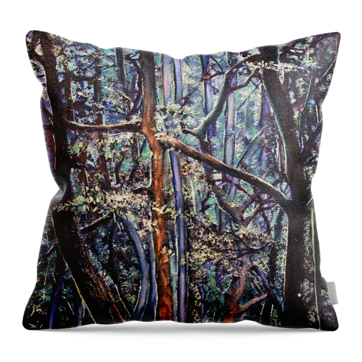 Trees Throw Pillow featuring the painting Enchanted woods by Michelangelo Rossi