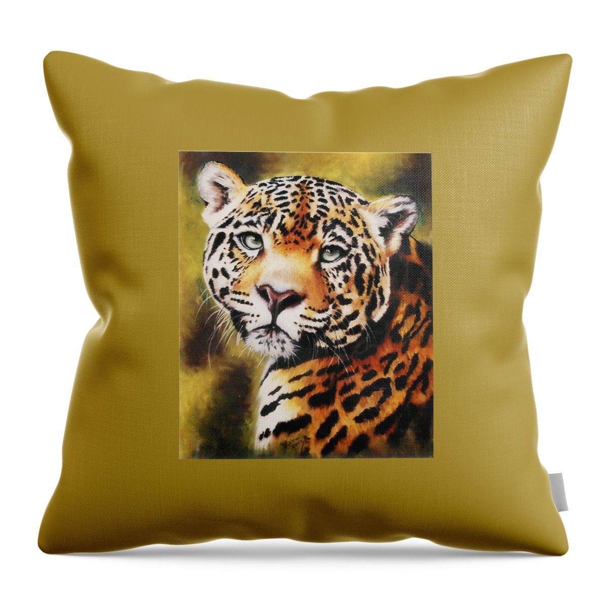 Jaguar Throw Pillow featuring the pastel Enchantress by Barbara Keith