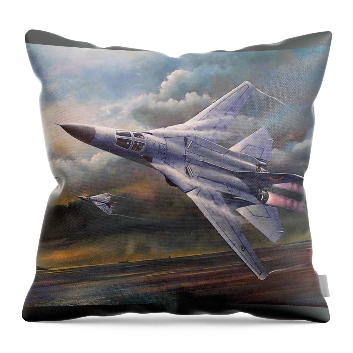 Aviation Art Throw Pillow featuring the painting 'End of an Era' F111 Qld final flight by Colin Parker