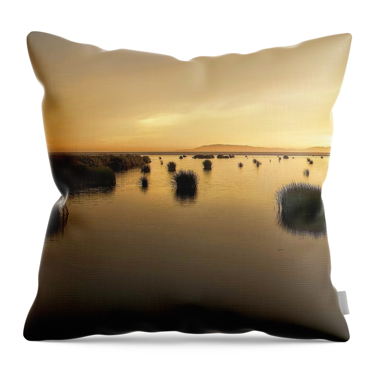 Santa Clara River Estuary Water Sunset Ventura Throw Pillow featuring the photograph End of the line by Wendell Ward