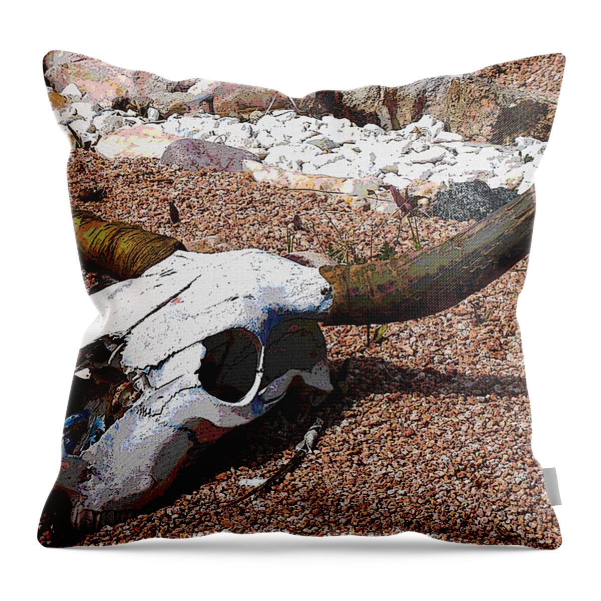 Steer Skull Throw Pillow featuring the photograph End of the Road by W James Mortensen