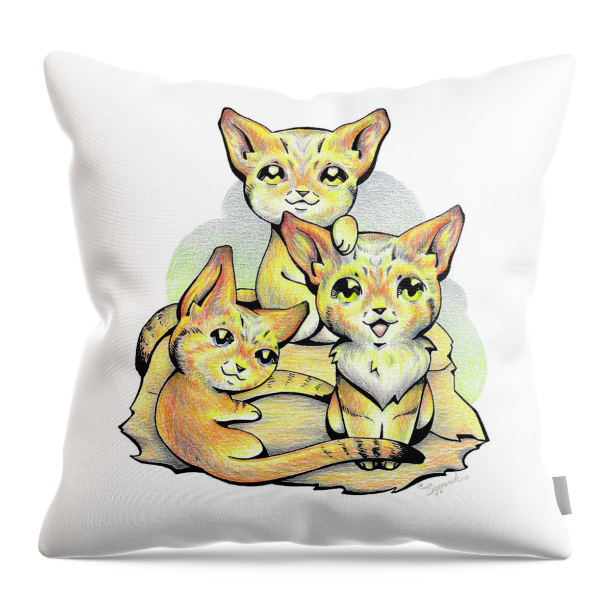 Cat Throw Pillow featuring the drawing Endangered Animal Sand Cat by Sipporah Art and Illustration