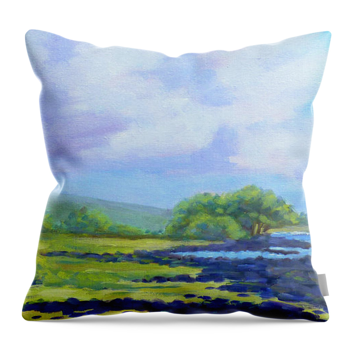 Landscape Throw Pillow featuring the painting Energy Lab Beach Sky by Stan Chraminski