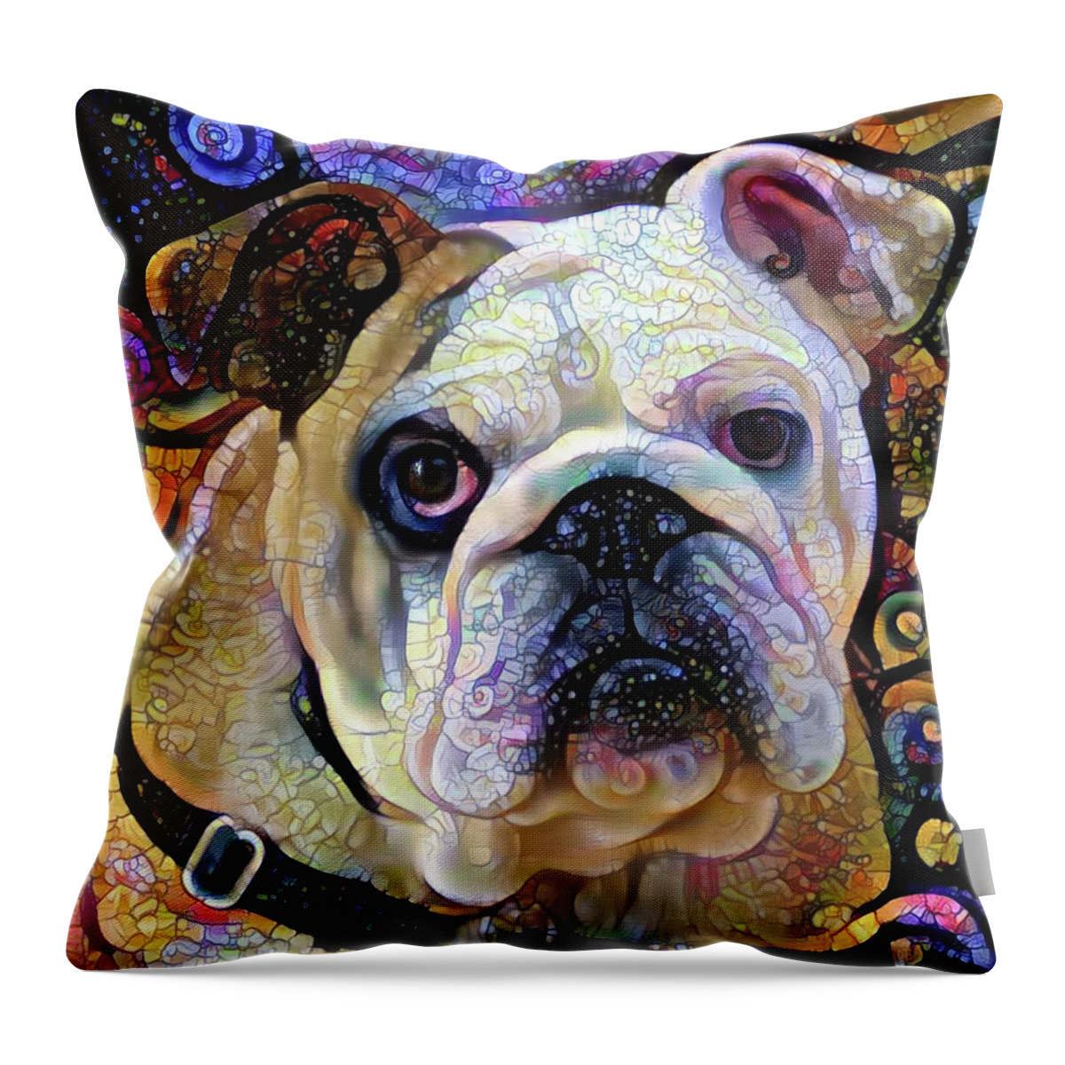 English Bulldog Throw Pillow featuring the digital art English Bulldog Colorful Art by Peggy Collins