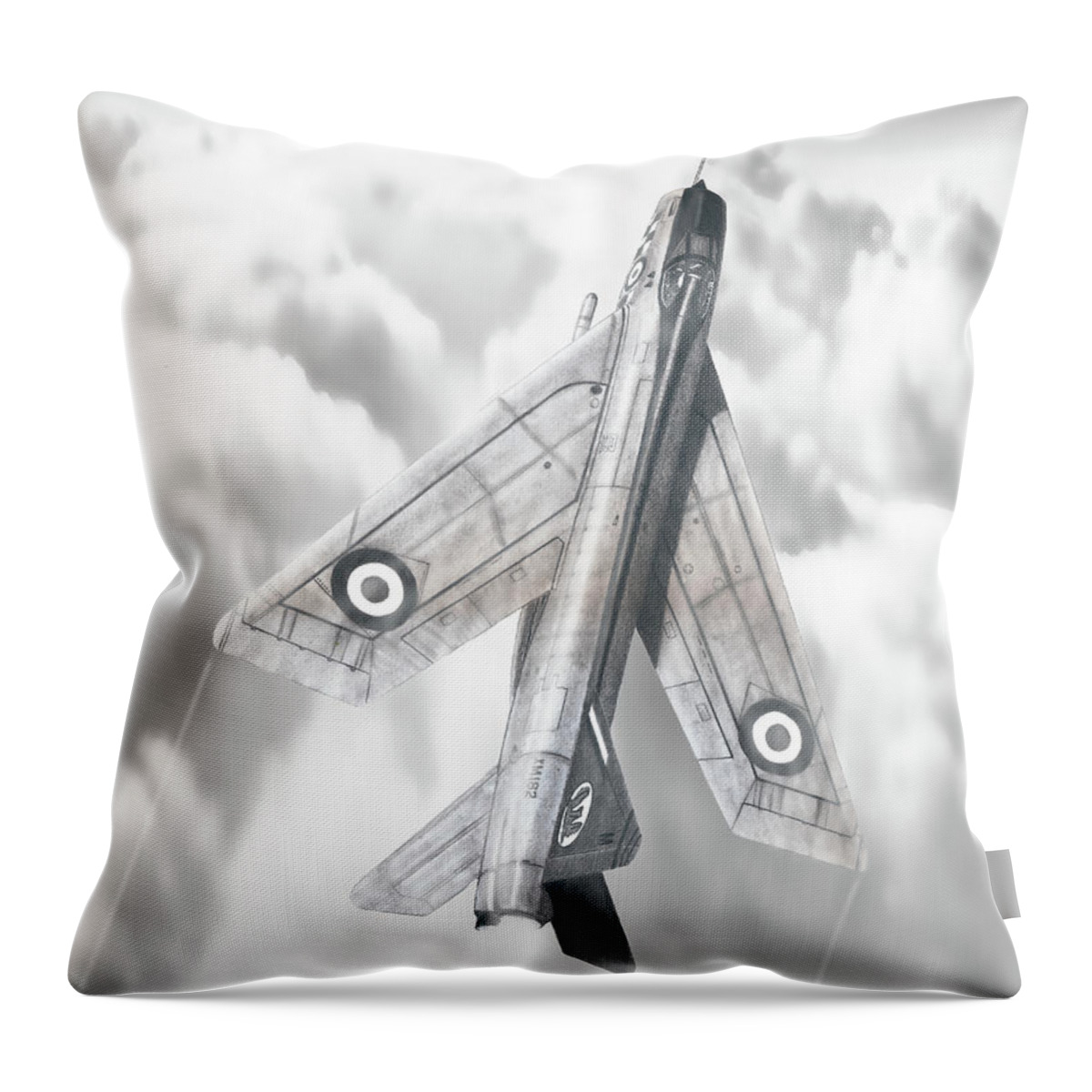 Jet Throw Pillow featuring the drawing English Electric Lightning F.1A by Douglas Castleman