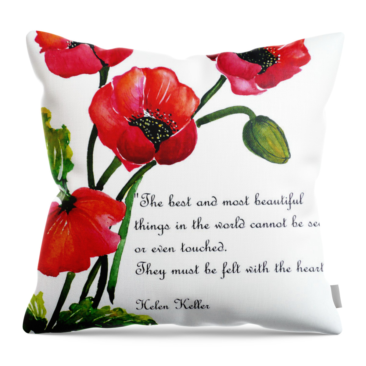 Poppy Painting Throw Pillow featuring the painting ENGLISH POPPY  poem by Karin Dawn Kelshall- Best