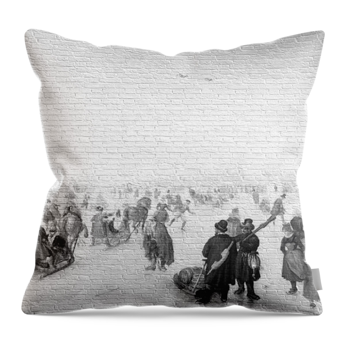 Old Masters Throw Pillow featuring the digital art Enjoying the Ice 3 by Hendrick Avercamp