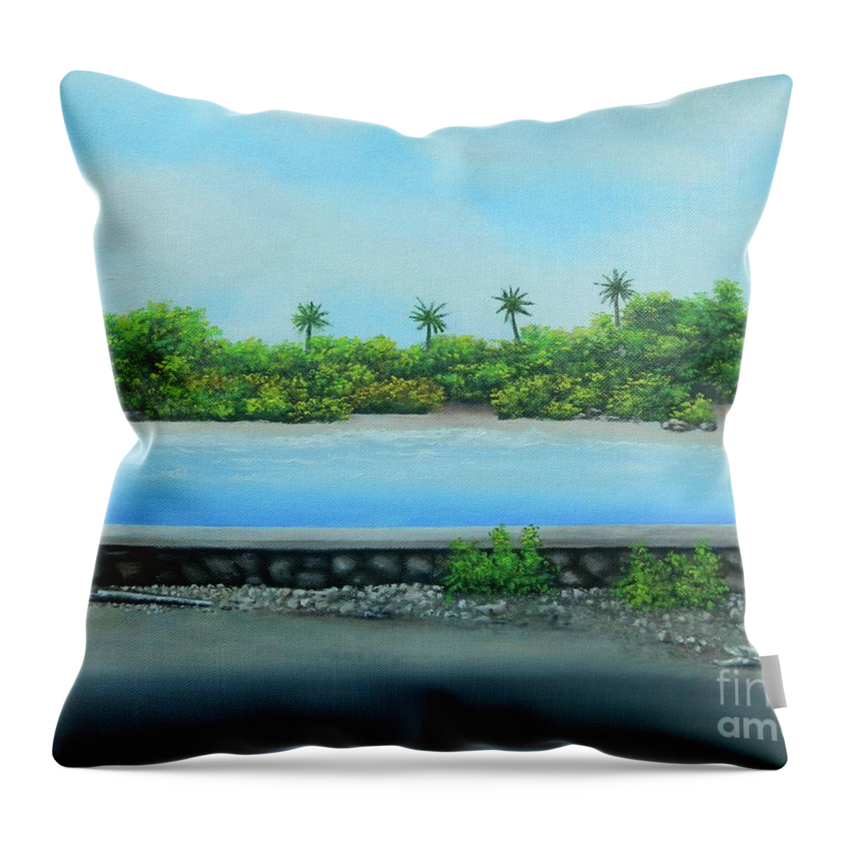 Jamaica Landscape Throw Pillow featuring the painting En route To The Beach by Kenneth Harris