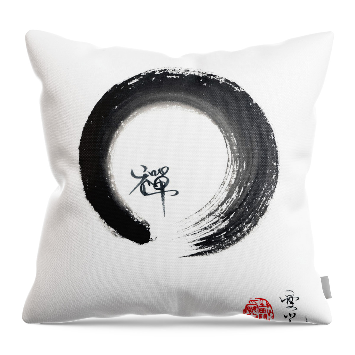 Enso Throw Pillow featuring the painting Enso Zen by Oiyee At Oystudio
