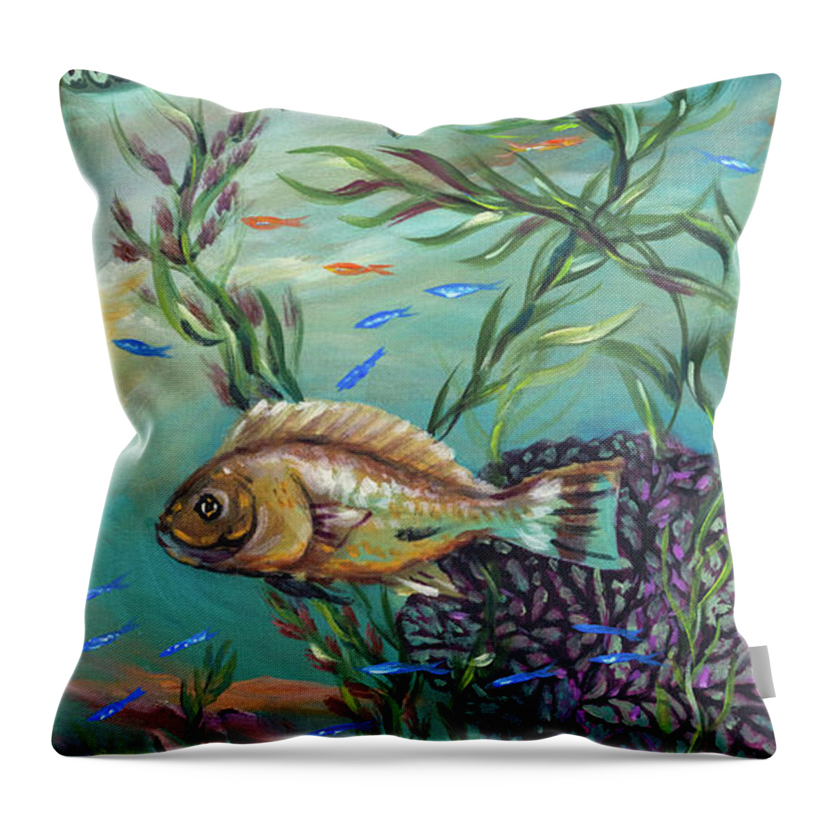 Coral Reef Throw Pillow featuring the painting Entangled Right by Linda Olsen