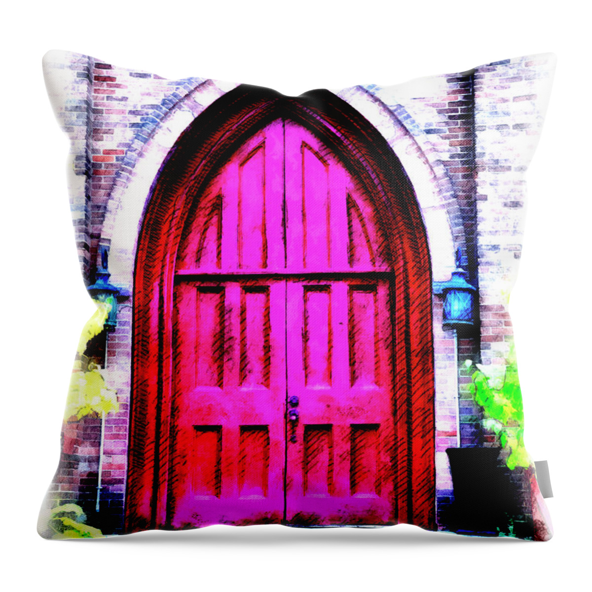 Episcopal Church Throw Pillow featuring the digital art Enter All Ye Faithful by Leslie Montgomery