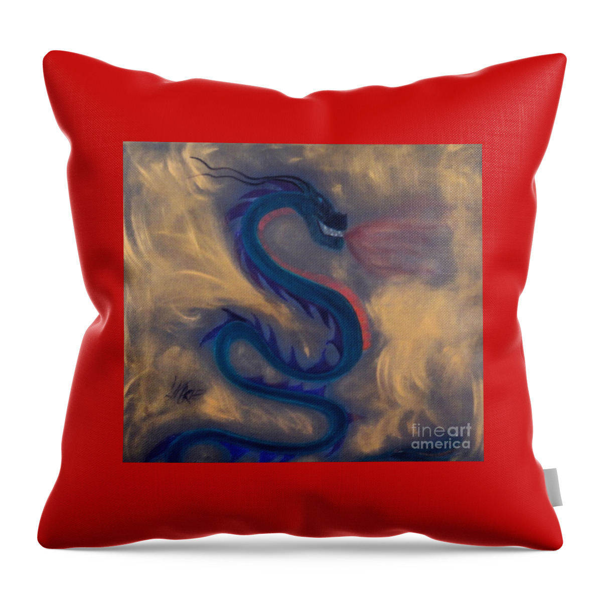 Dragon Throw Pillow featuring the painting Enter the Dragon by Artist Linda Marie