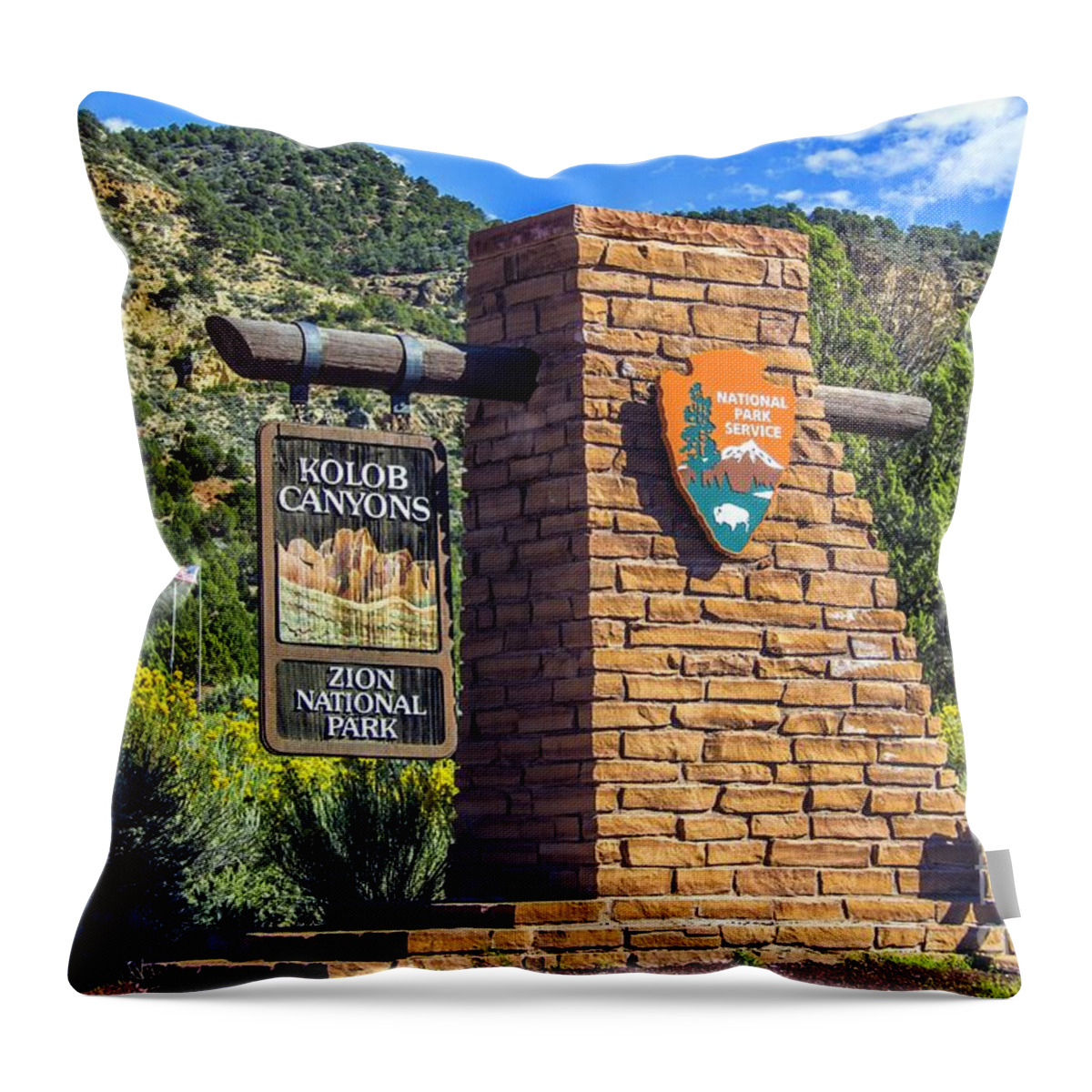 Kolob Throw Pillow featuring the photograph Entrance Kolob Canyons by Roberta Bragan