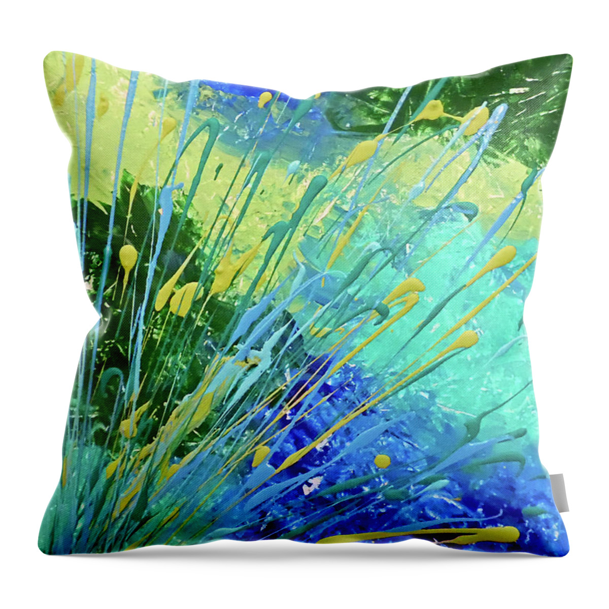 Neon Abstract Throw Pillow featuring the painting Envy by Jilian Cramb - AMothersFineArt