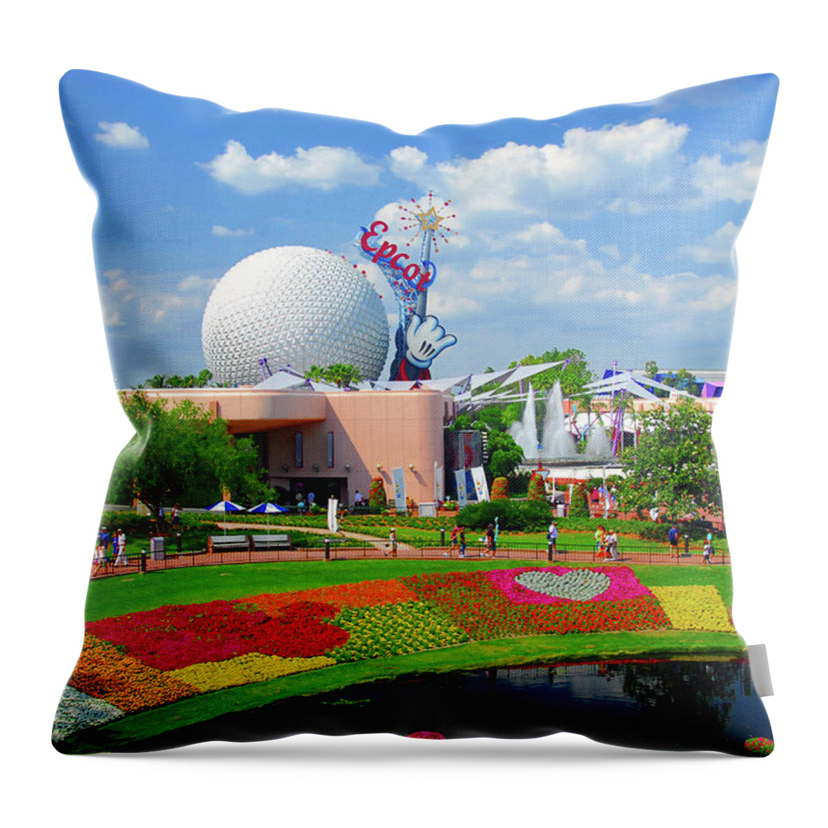 Epcot Throw Pillow featuring the photograph Epcot Spring 2001 by David Lee Thompson