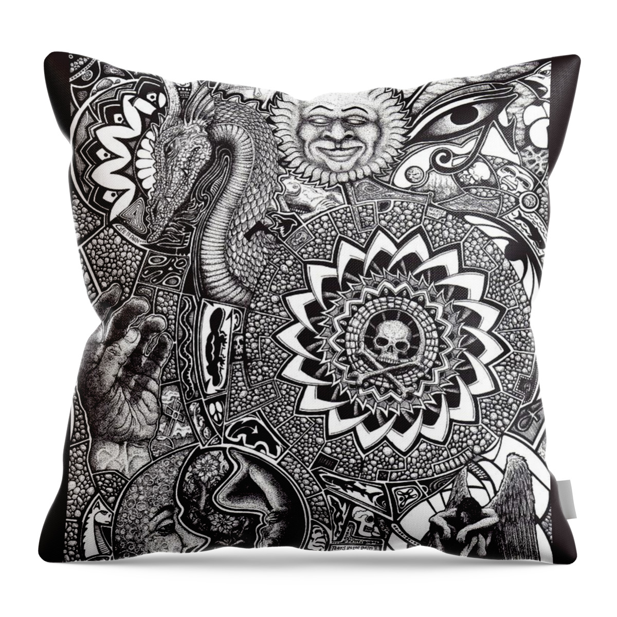 Black And White Throw Pillow featuring the drawing Epiphany by Tobey Anderson