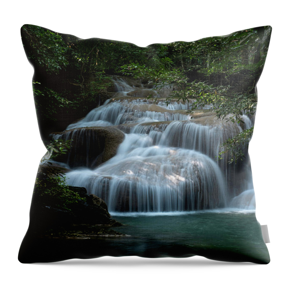 Landscape Throw Pillow featuring the photograph Erawan Falls First Falls by Scott Cunningham
