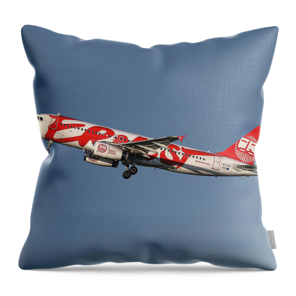Ernest Throw Pillow featuring the mixed media Ernest Airbus A320-233 by Smart Aviation