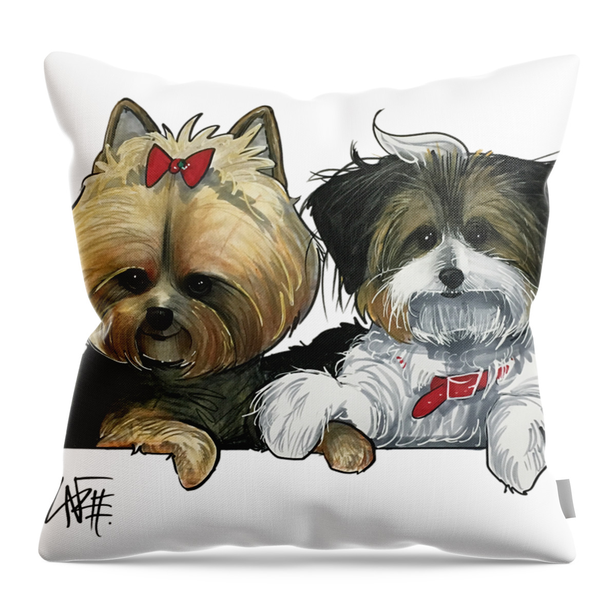 Yorkie Throw Pillow featuring the drawing Escalera 3570 by John LaFree